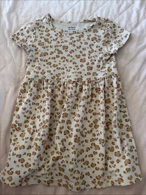 Carter's Cream Dress with Gold Leopard Print 3T